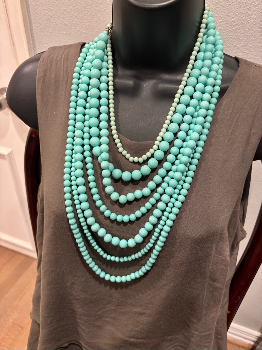 Multi-Strand Aqua Beaded Statement Necklace - Women Jewelry